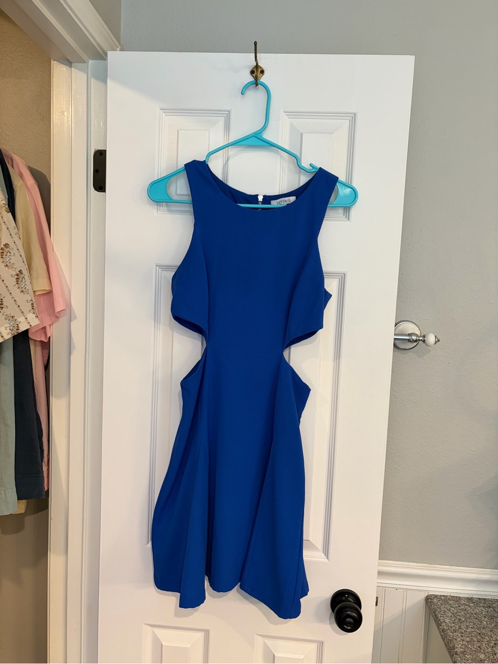 Lucy Paris Blue Textured Cutout Dress Medium Zip Back